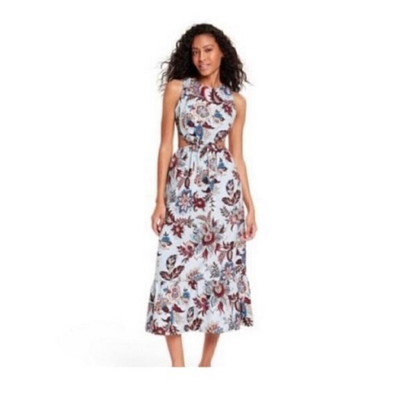 Rhode x Target Blue Leafy Floral Print Cut Out Ruffled Dress - Picture 2 of 3